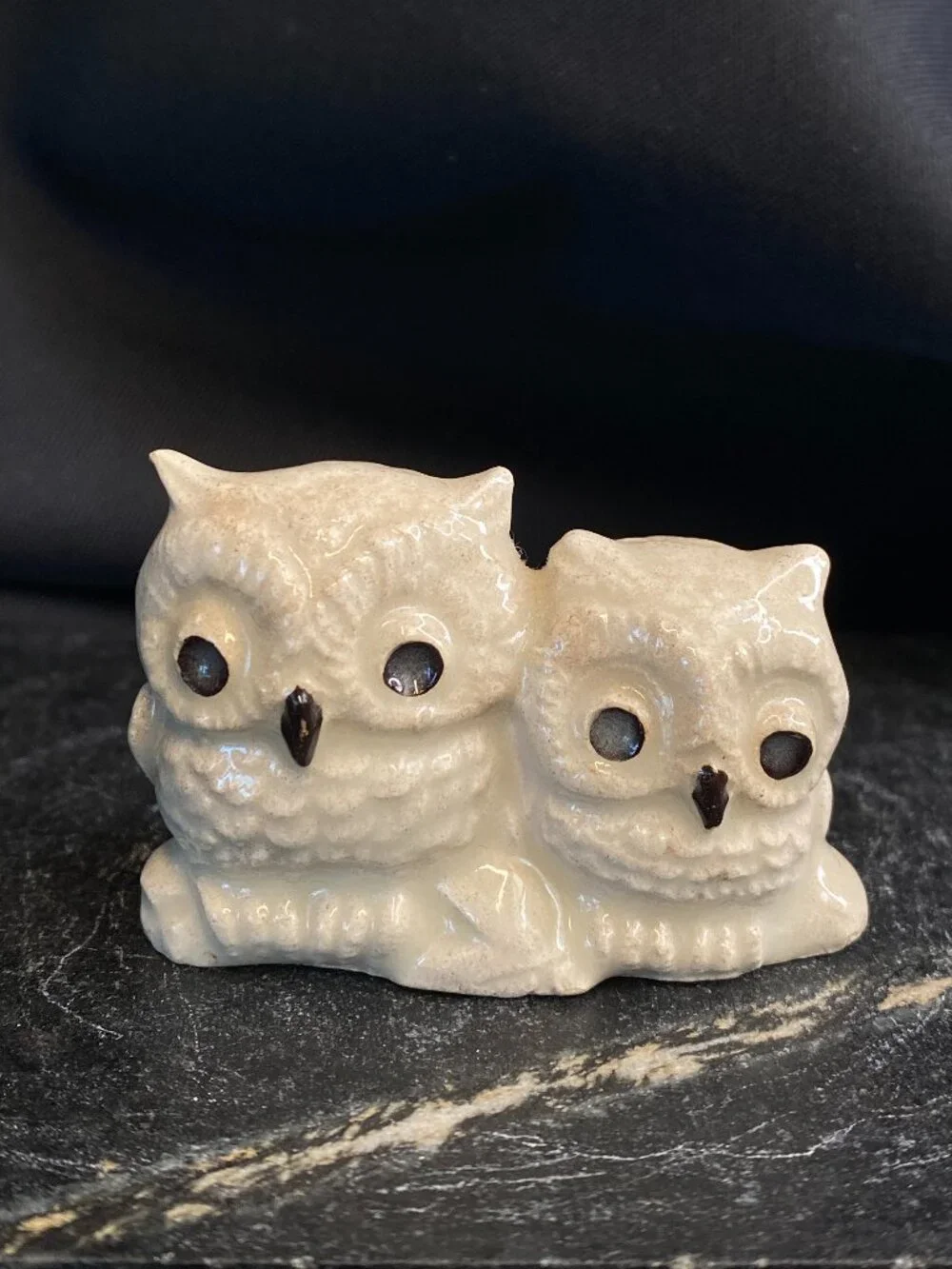 Vintage Mt. St. Helens Volcanic Ash Double Owl Figurine Handcrafted 1980s